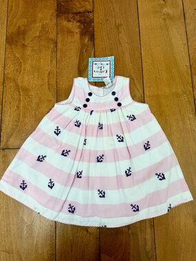NWT Cotton Kids 18M Pink Nautical Anchor Dress & Bloomer Set